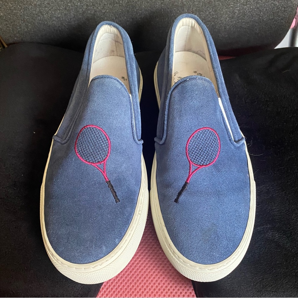 Del Toro Blue Tennis Racket Women’s Suede Slip on Loafers US 9 EU 40 Made Italy